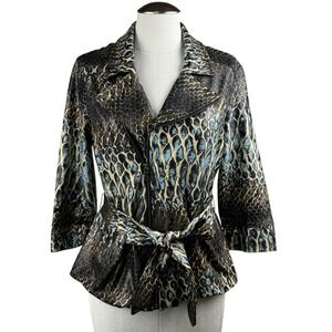 Baroque Women's‎ Moto Jacket Size Medium Snakeskin Print  Belted 3/4 Sleeve Zip